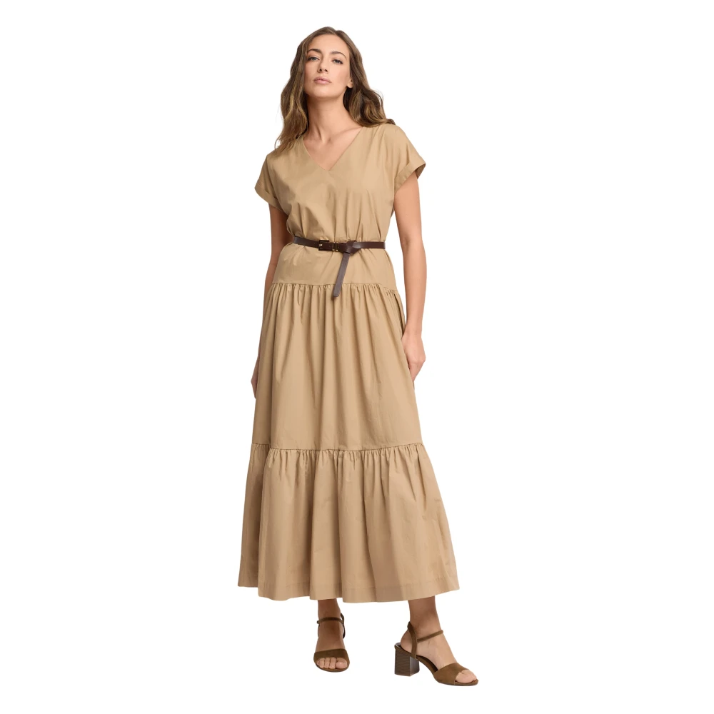 Kocca Women's Beige Abito A Balze Con Cintura