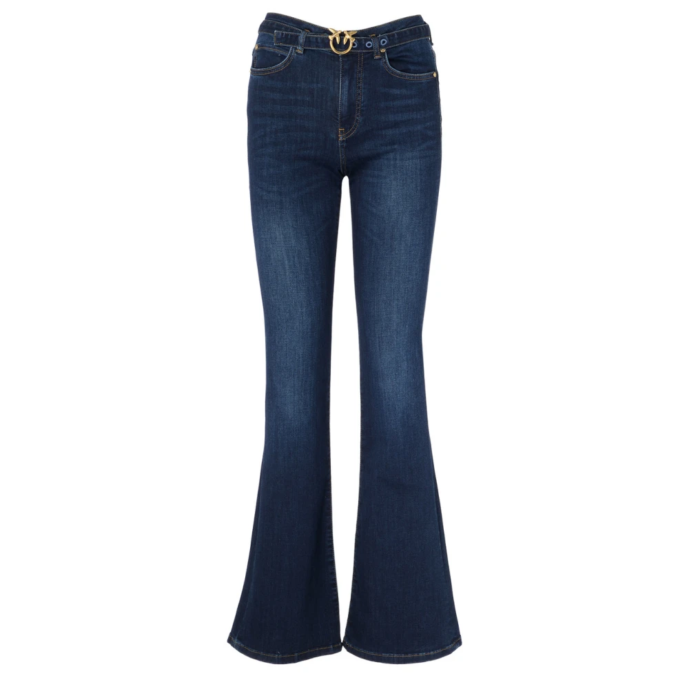 Pinko Uitlopende Denim Jeans in Donkerblauw Blue Dames