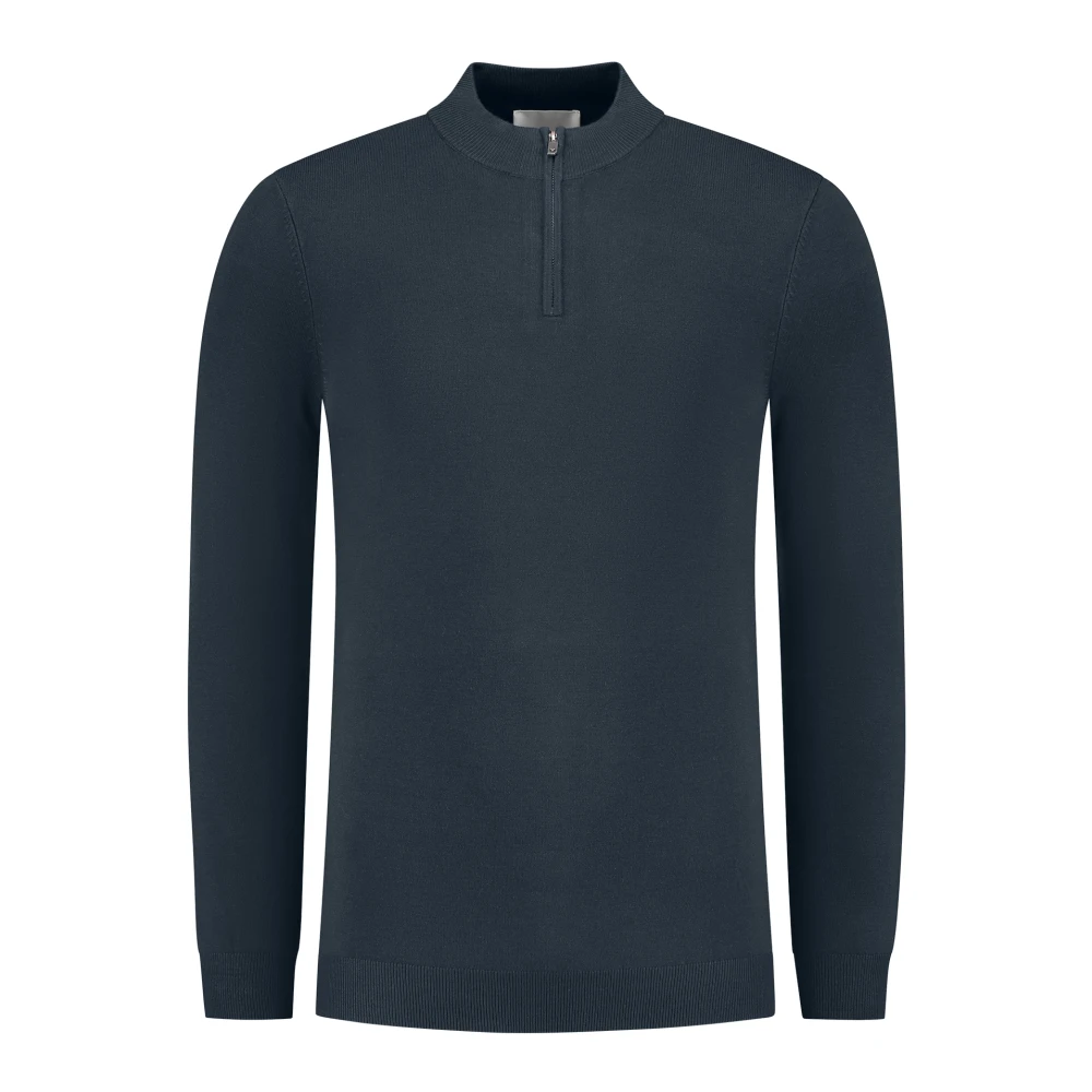 Pure Path Essentiële Gebreide Half-Zip Trui Blue Heren