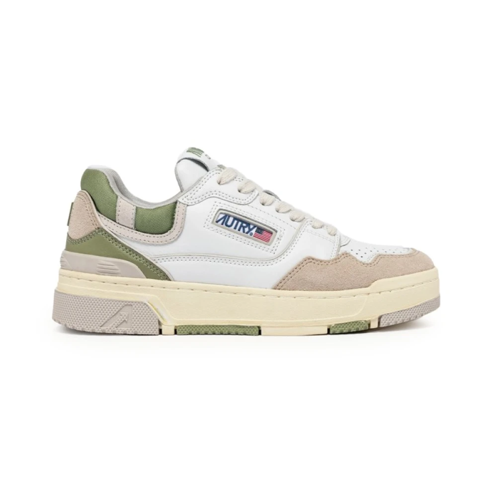 Retro hvide sneakers med beige og grøn