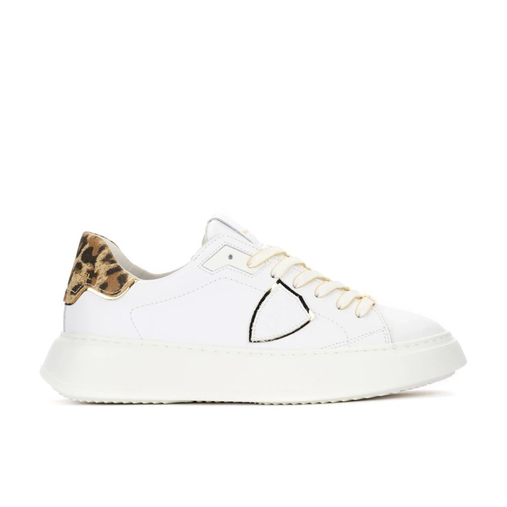 Philippe Model Witte Leren Leopard Print Temple Sneakers White Dames