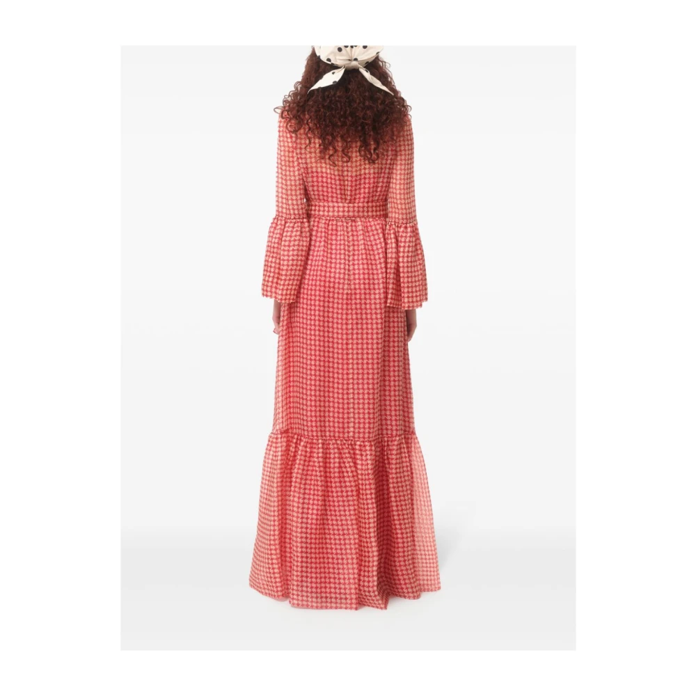 Valentino Garavani Lange Vichy Jurk met Taille Strik Pink Dames