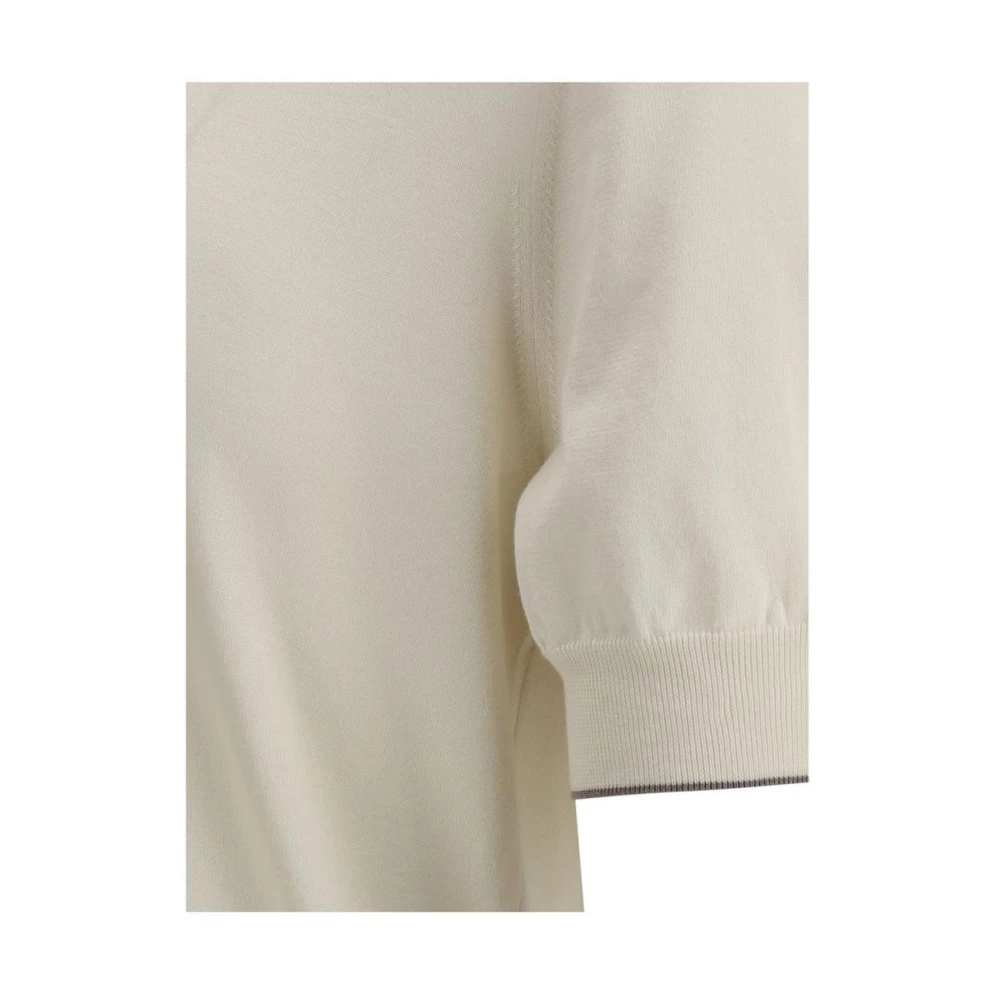 BRUNELLO CUCINELLI Contrasterende Geribbelde Crew Neck T-Shirt White Heren