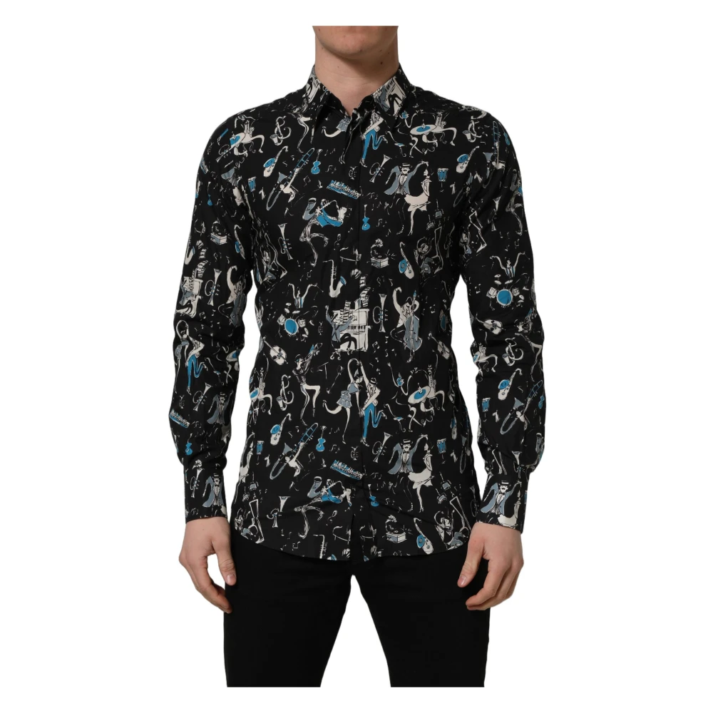 Dolce & Gabbana Casual Shirts, Male, S, Gold-Fit Dress Shirt Black