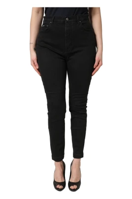 Högmidjade Skinny Jeans i Bomullsdenim