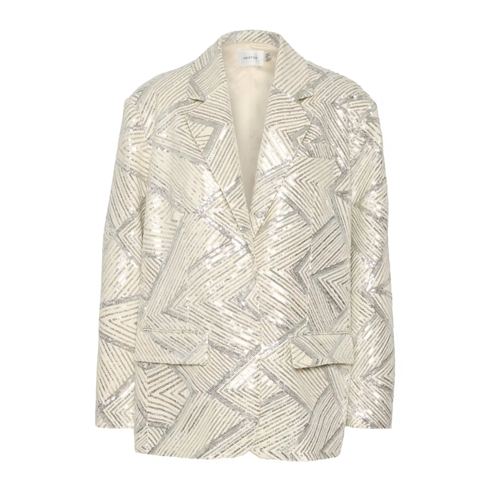 Gestuz Pailletten Oversized Blazer Winterfeest Beige Dames