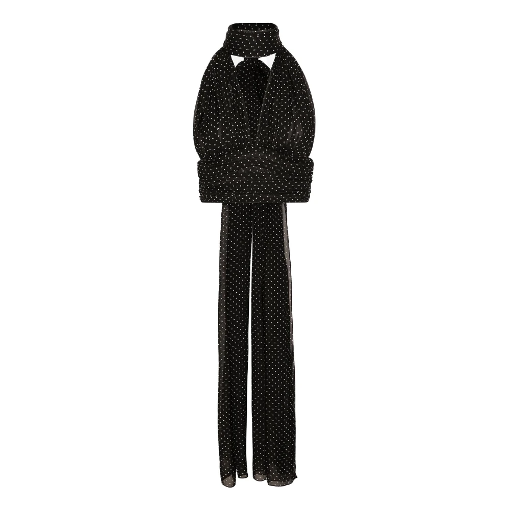 Dolce & Gabbana Chiffon Polka Dot Top met Sjaal Detail Black Dames