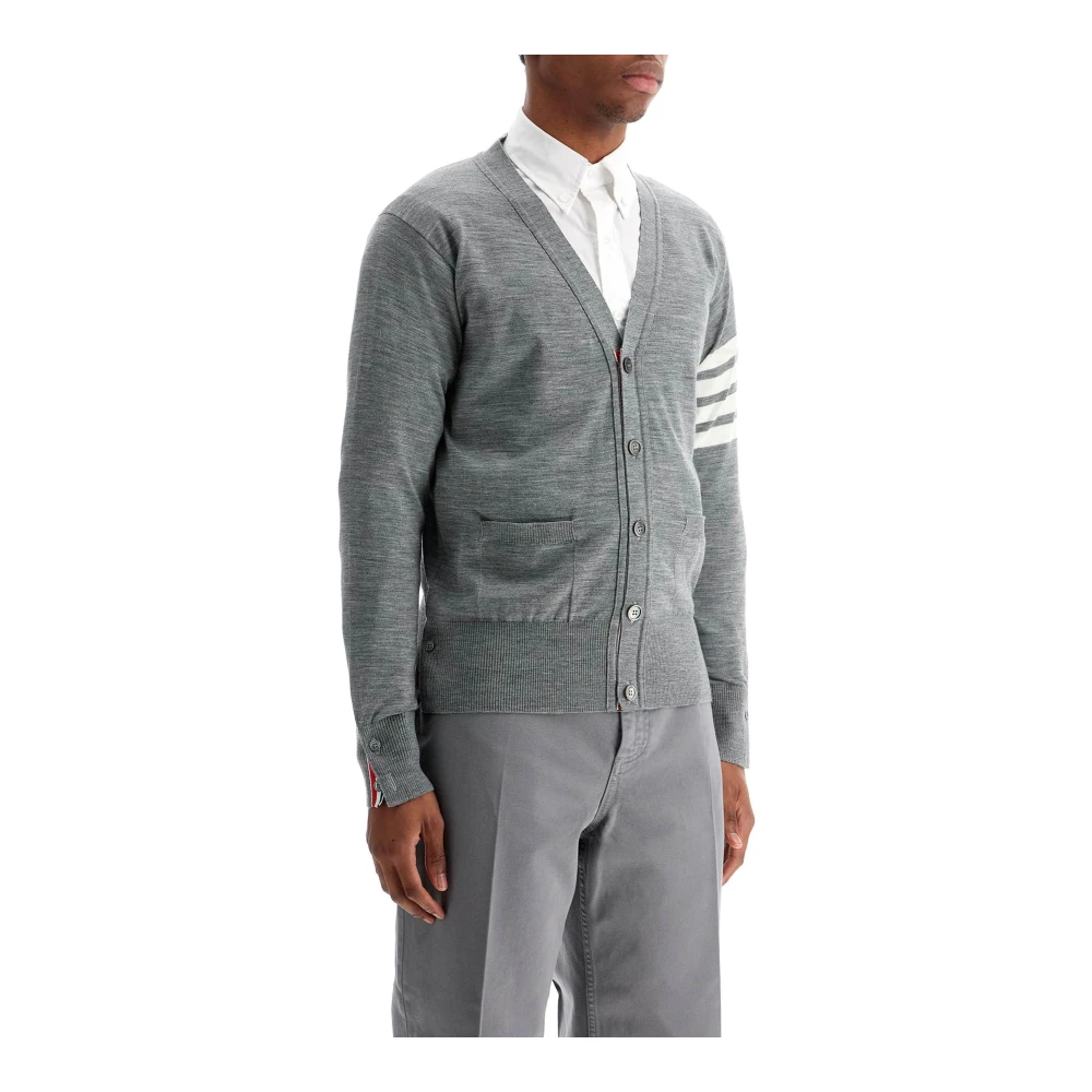 Thom Browne Lichte Merinowol Vest met Witte Strepen Gray Heren