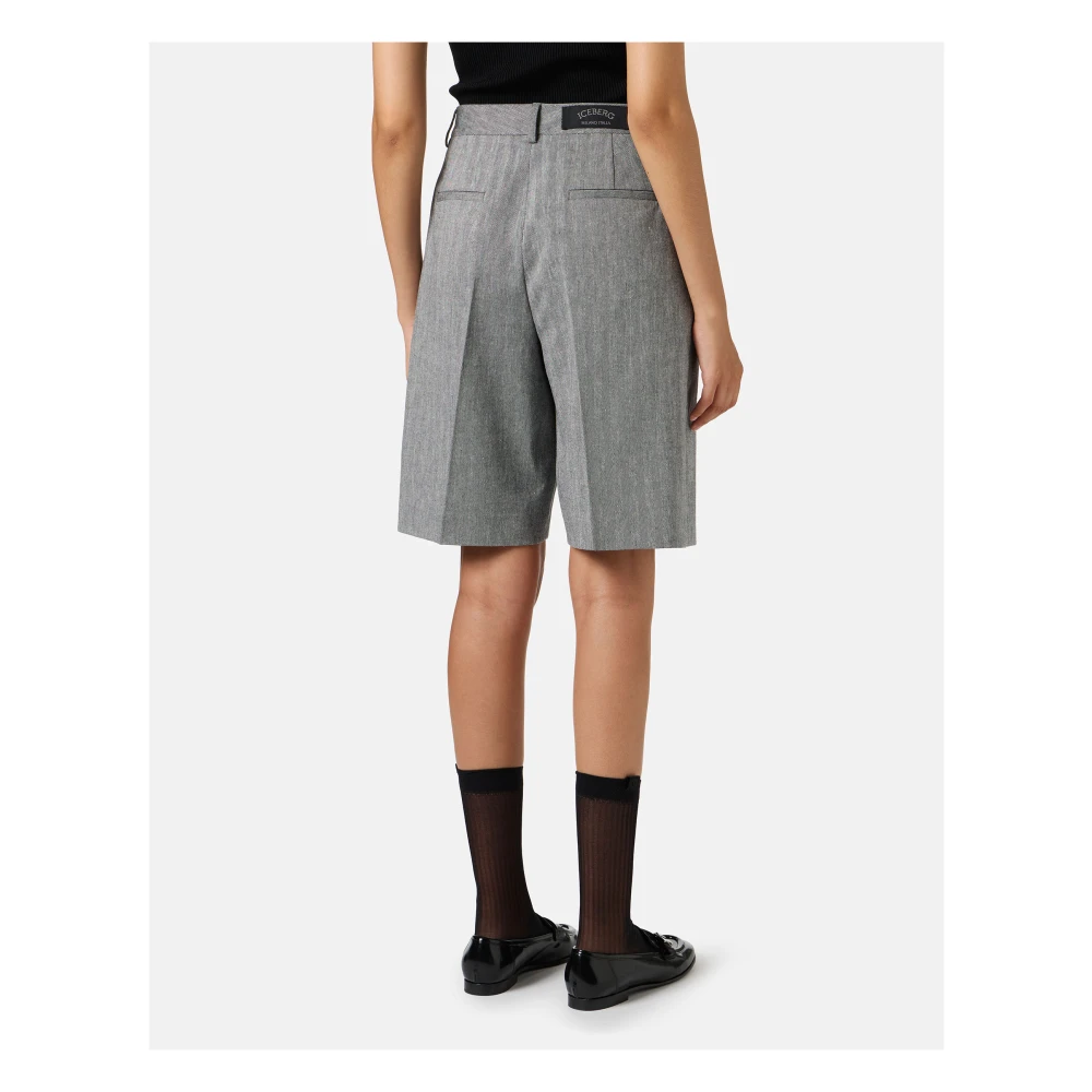 Iceberg Regular fit Bermuda shorts in katoen en linnen visgraatstof Gray Dames