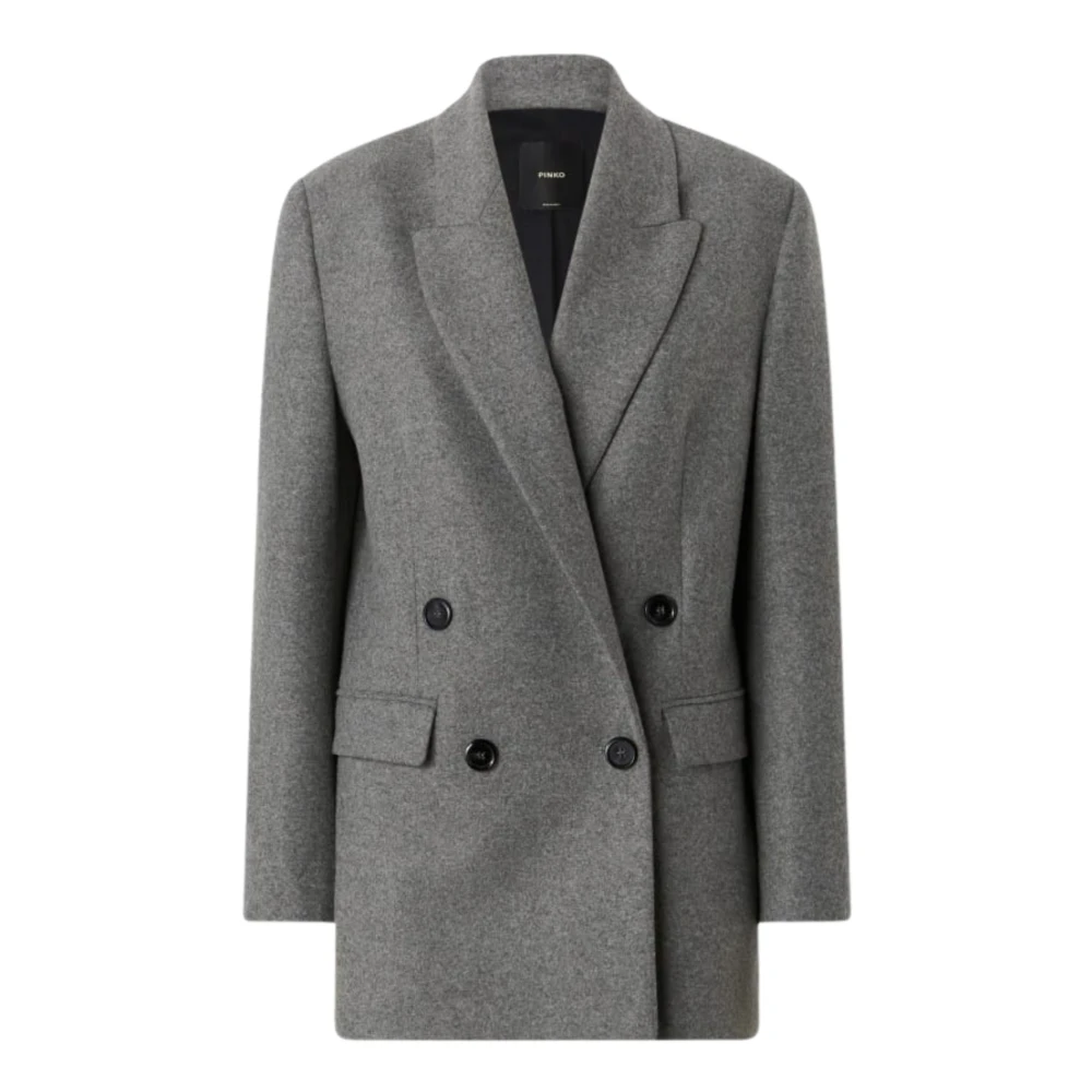 Pinko , Blazers, Female, Gray, Xs, Double-Breasted Wool Blend Jacket