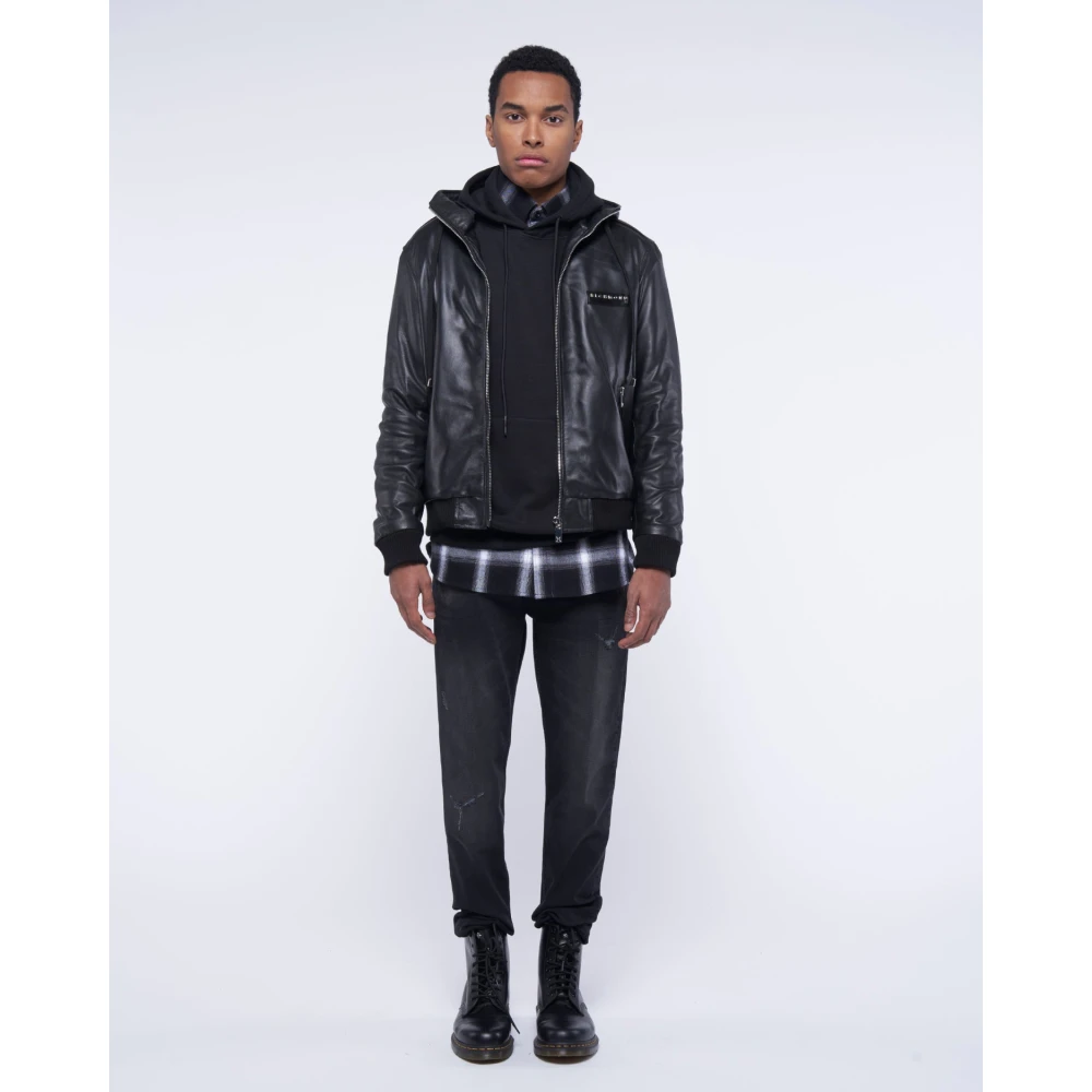 John Richmond Leren jas met rits Black Heren