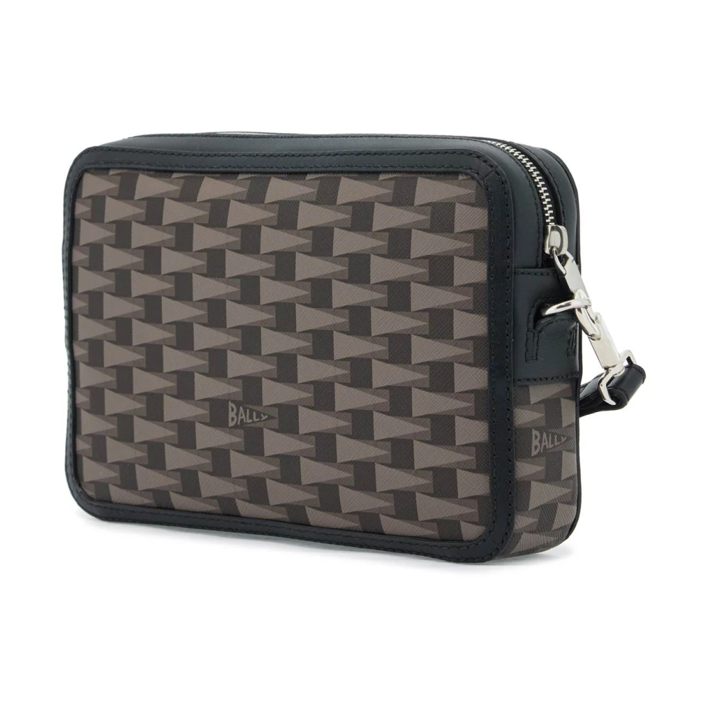 Bally Pennant Print Gecoate Canvas Pouch Brown Dames