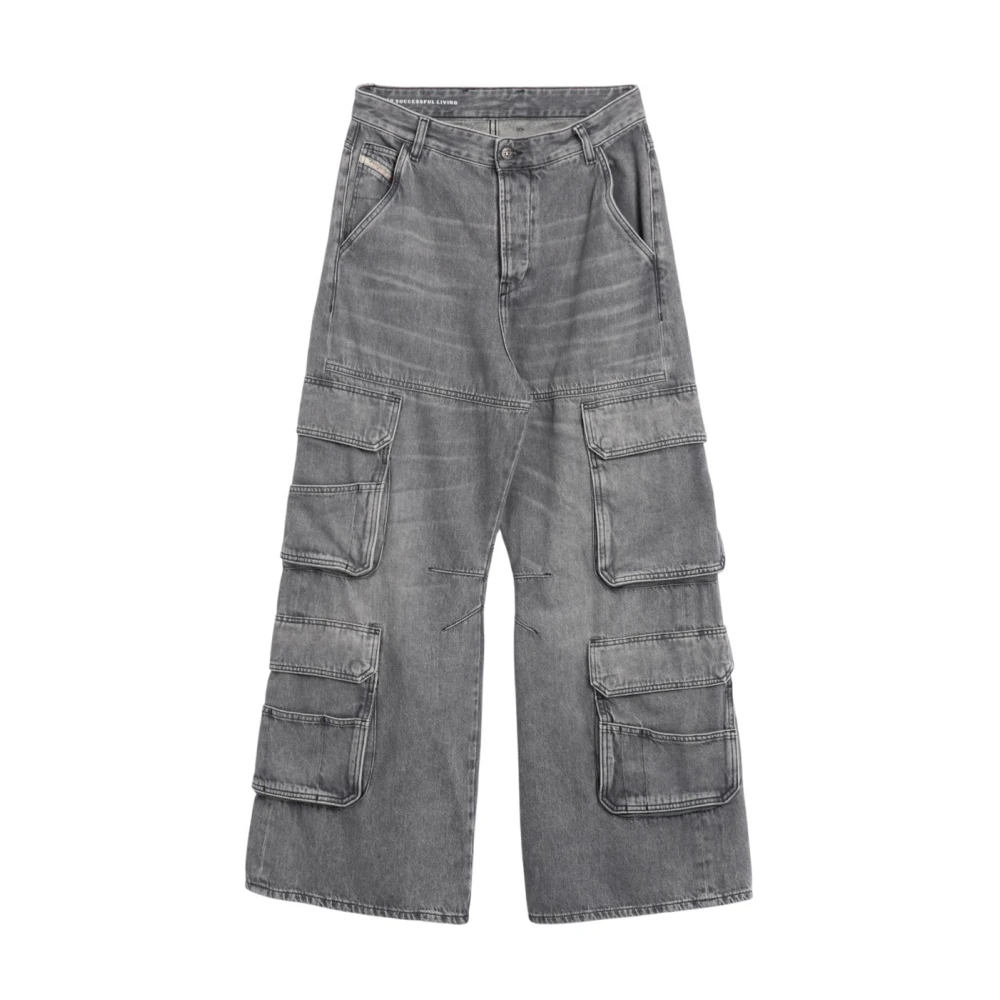 Diesel Grijze Cargo Jeans met Vervaagd Effect Gray Dames