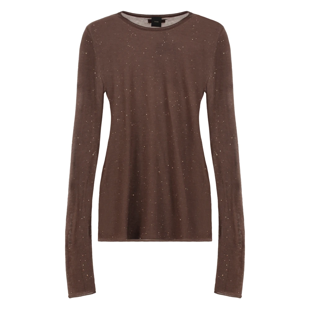 Pinko Women's Brown Round-Neck Knitwear, M, Pico Long Sleeve Sequin Top
