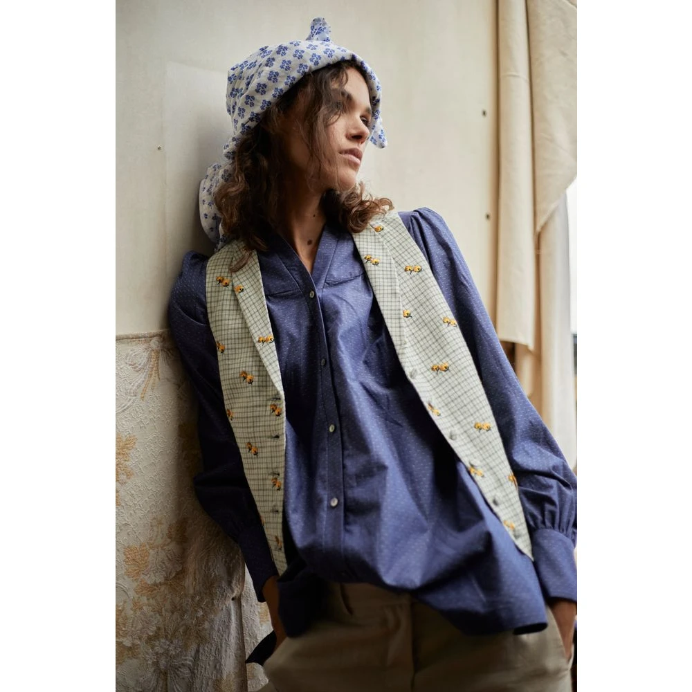 Ines De La Fressange Paris Blauwe Denim Elegante Blouse Blue Dames