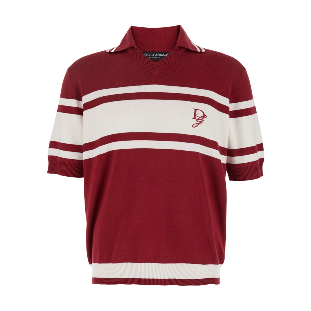 Dolce & Gabbana Men's Red Polo Shirts,, Striped Polo Shirt With Logo Extra Large