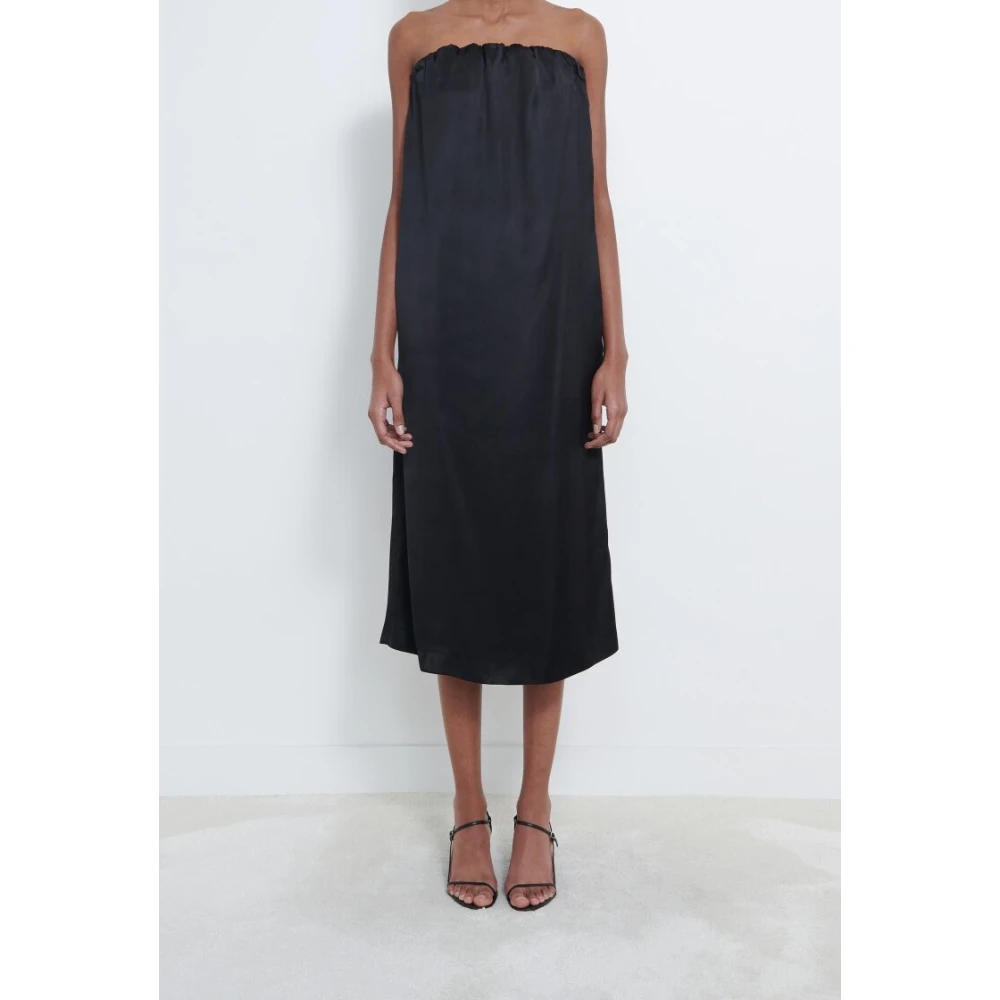 Loulou Studio Chique Satijnen Midi Jurk Black Dames