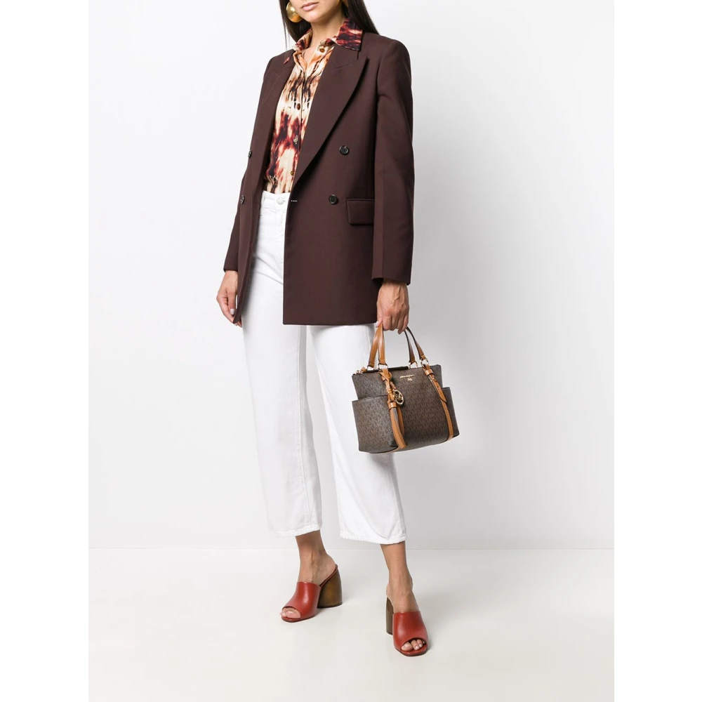Michael Kors Bruin Leren Tote Tas met Logo Brown Dames