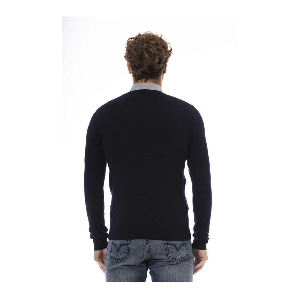 Baldinini Blauwe wollen trui met V-hals Blue Heren