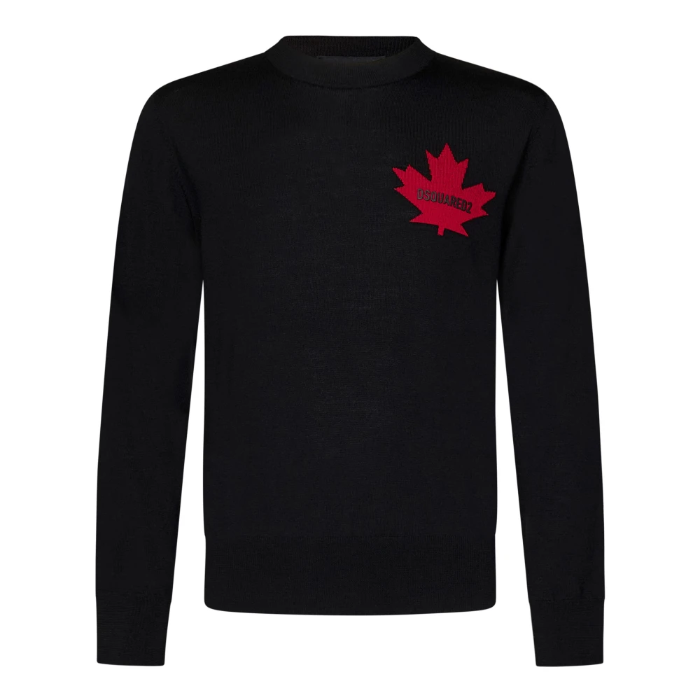 Dsquared2 Zwarte Leaf Crewneck Sweater Aw24 Black Heren