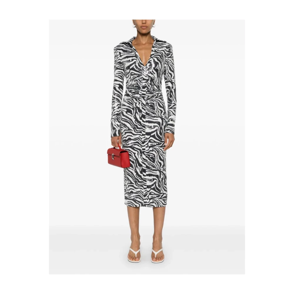 Rotate Birger Christensen Zebra Print Sequins Midi Shirt Jurk White Dames