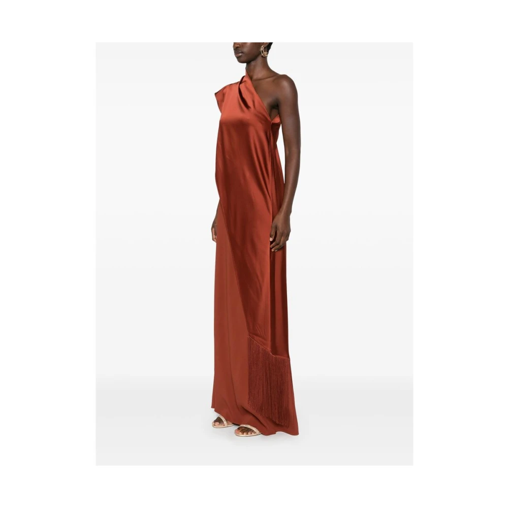 Taller Marmo Bruine Crepe One-Shoulder Jurk met Franje Brown Dames