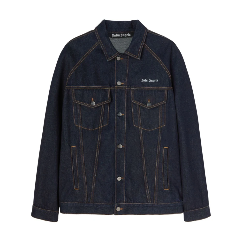 Palm Angels Blauwe Denim Logo Jas Blue Heren
