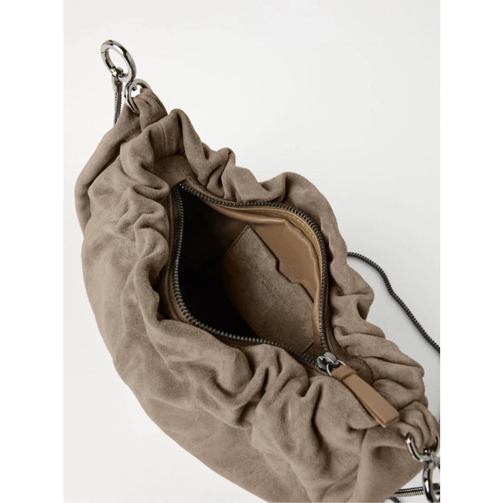 BRUNELLO CUCINELLI Taupe Bruine Schoudertas met Ketting Brown Dames