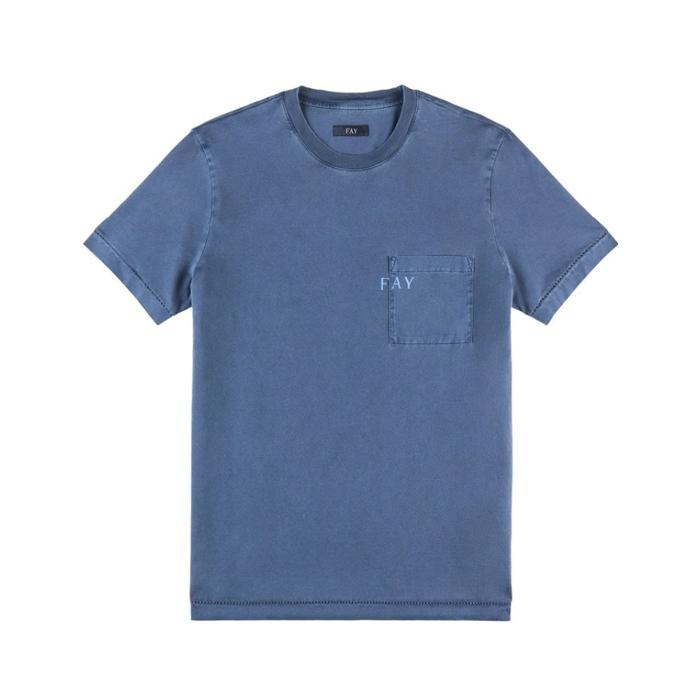 Fay Blauw Katoenen T-shirt met Zak Blue Heren