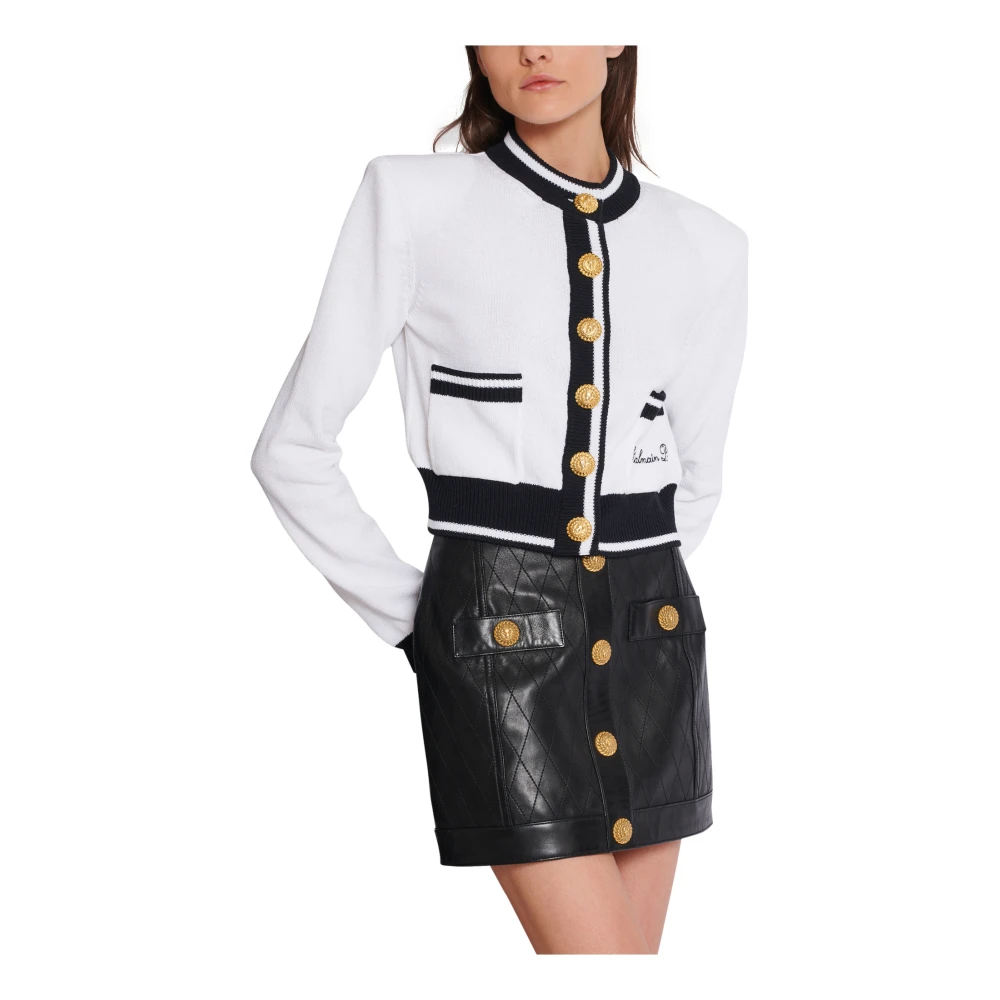 Balmain Handtekening gebreide vest White Dames