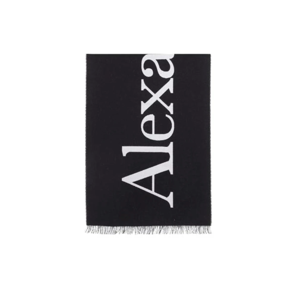 Alexander mcqueen Zwarte wollen sjaal met contrasterend logo jacquard Black Heren
