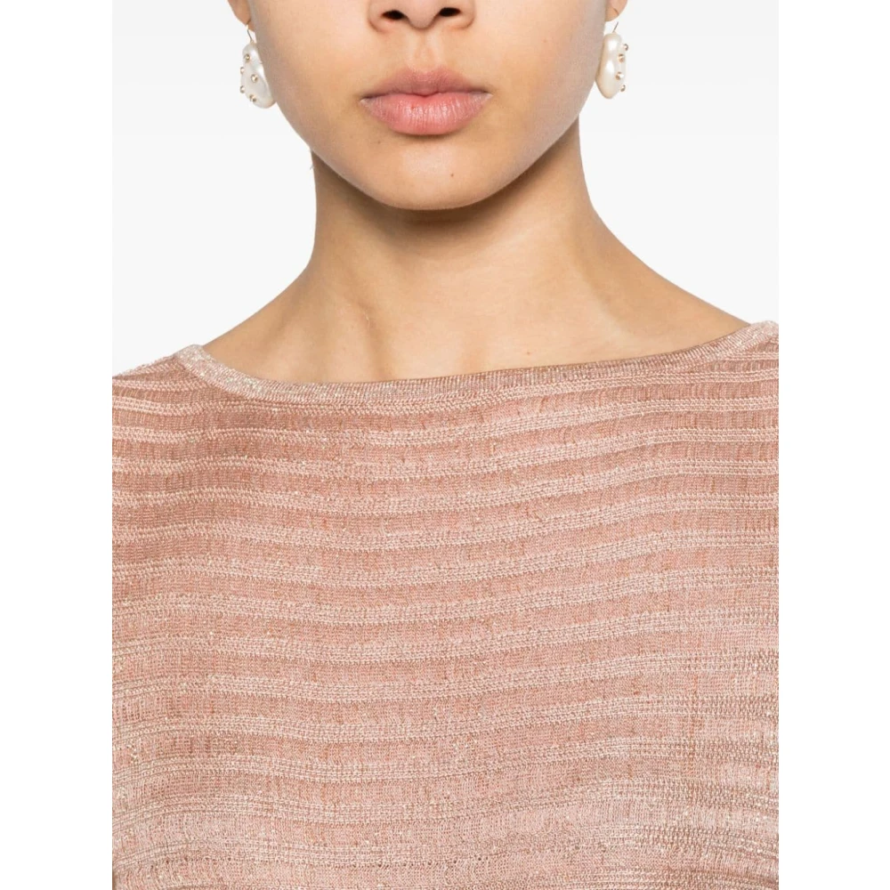 Antonino Valenti Gebreide Boothals Jurk Wijd Uitlopende Rok Beige Dames
