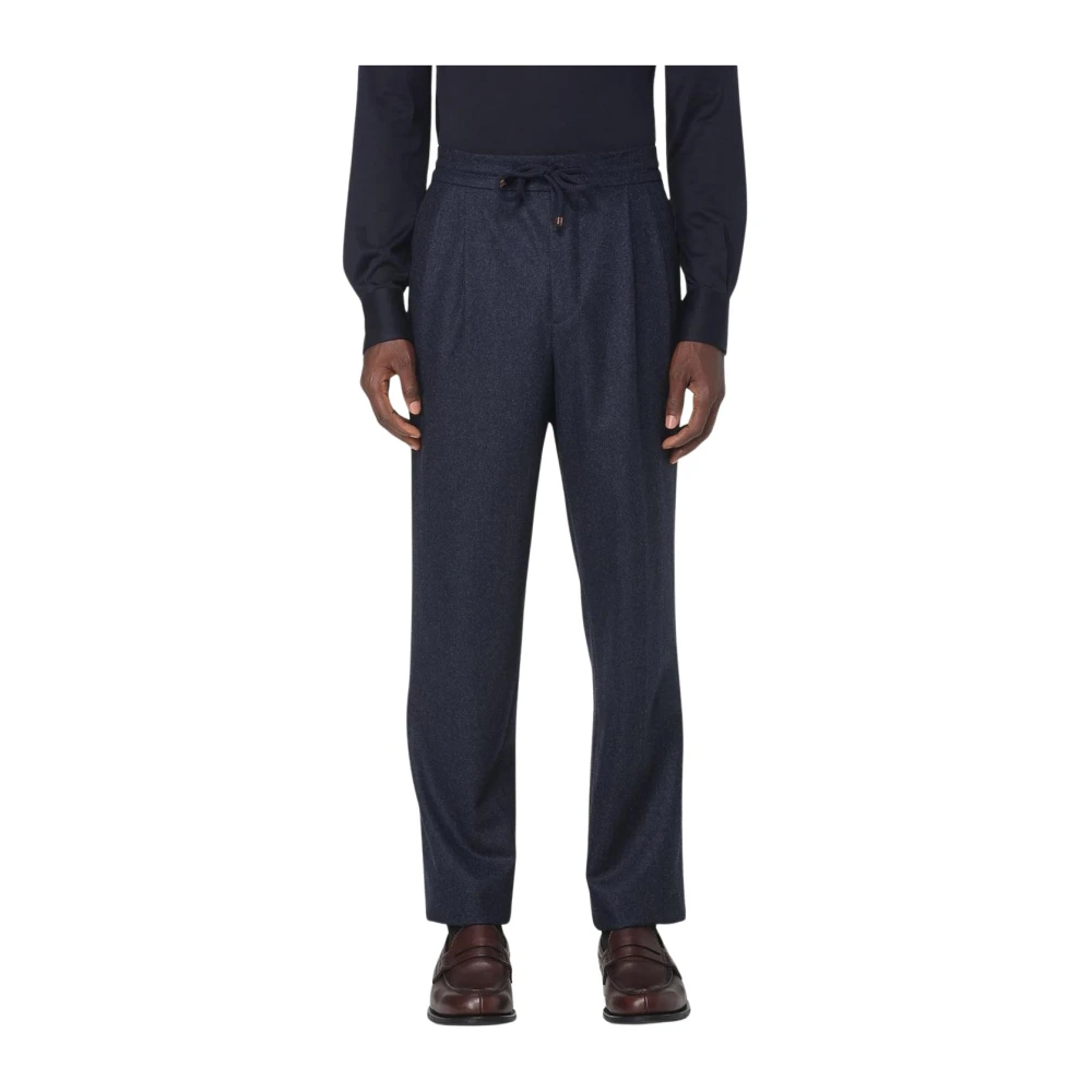Brunello Cucinelli Men's Blue Tapered Pleated Trousers