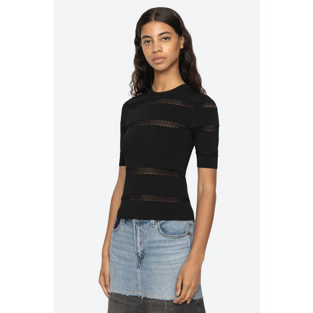 Sea NY Transparante Gebreide Korte Mouw Top Black Dames