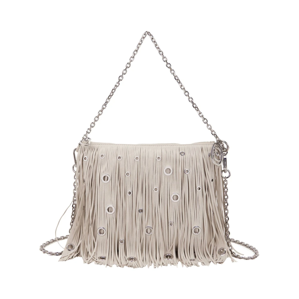 La Carrie Beige Shoulder Bags, Female, One Size, Fringes Clutch Bag