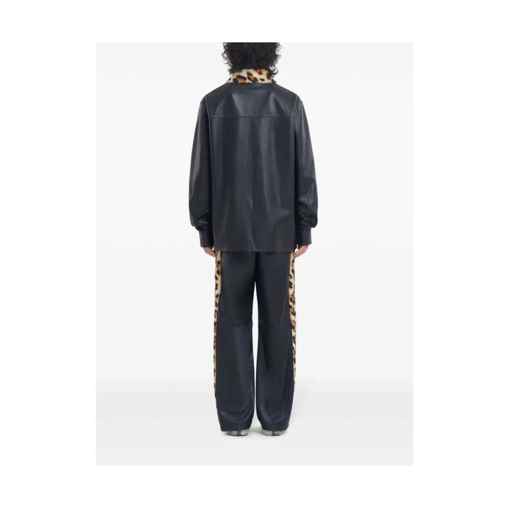 Marni Zwarte leren overhemd met contrasterende kraag Black Heren