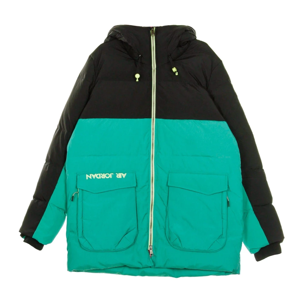 Jordan Lange Dons Parka Jas in Zwart Groen Multicolor Heren