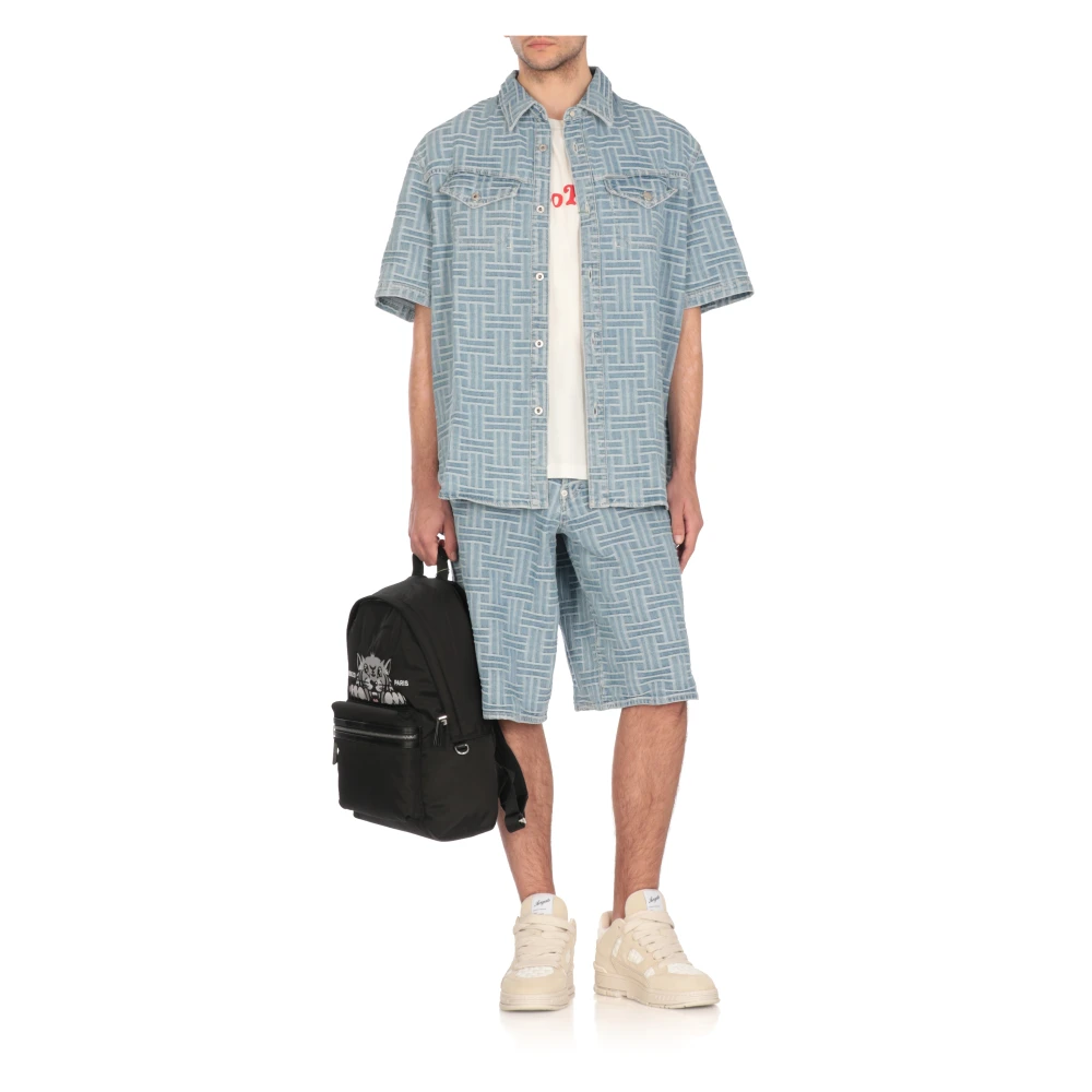 Kenzo Blauwe katoenen bermuda shorts met weefpatroon Blue Heren
