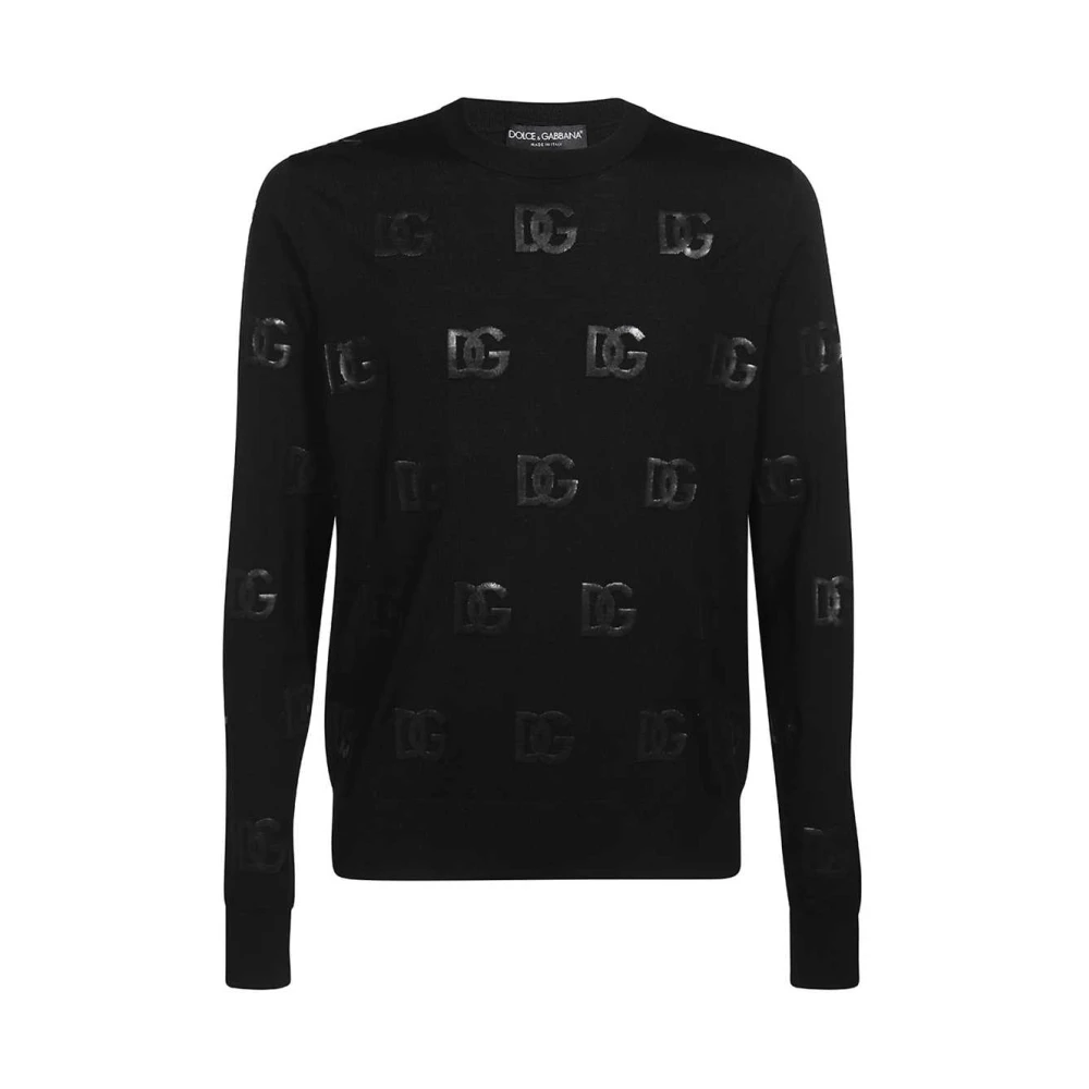 Dolce & Gabbana Logo Print Wollen Trui Black Heren