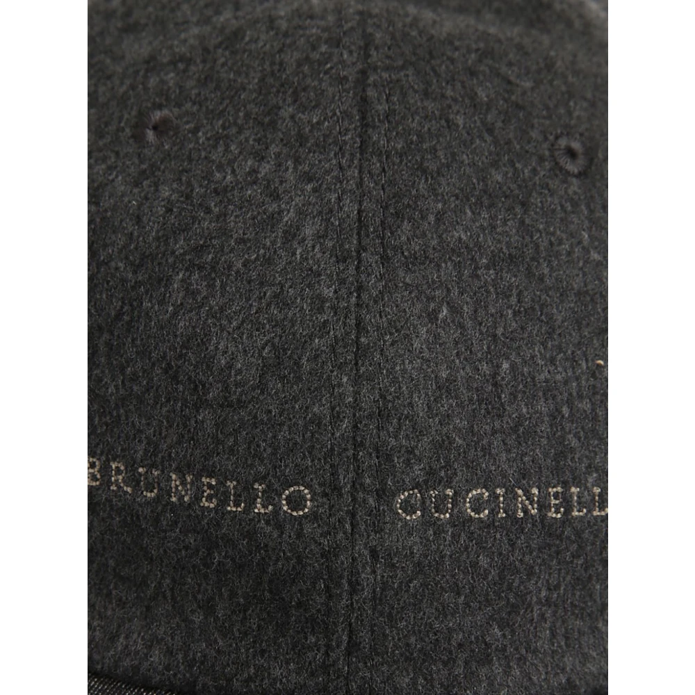 BRUNELLO CUCINELLI Donkergrijze wol-kasjmier geborduurde hoed Gray Heren