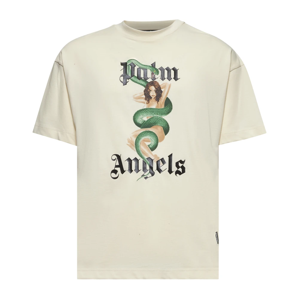 Palm Angels Slangenprint Crewneck T-shirt Ivoor Beige Heren