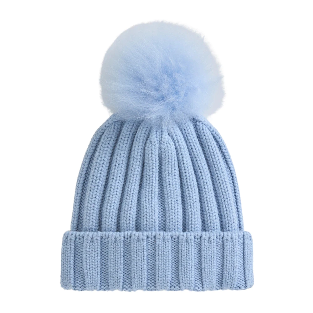 Woolrich Cashmere Pom Beanie Blue Dames