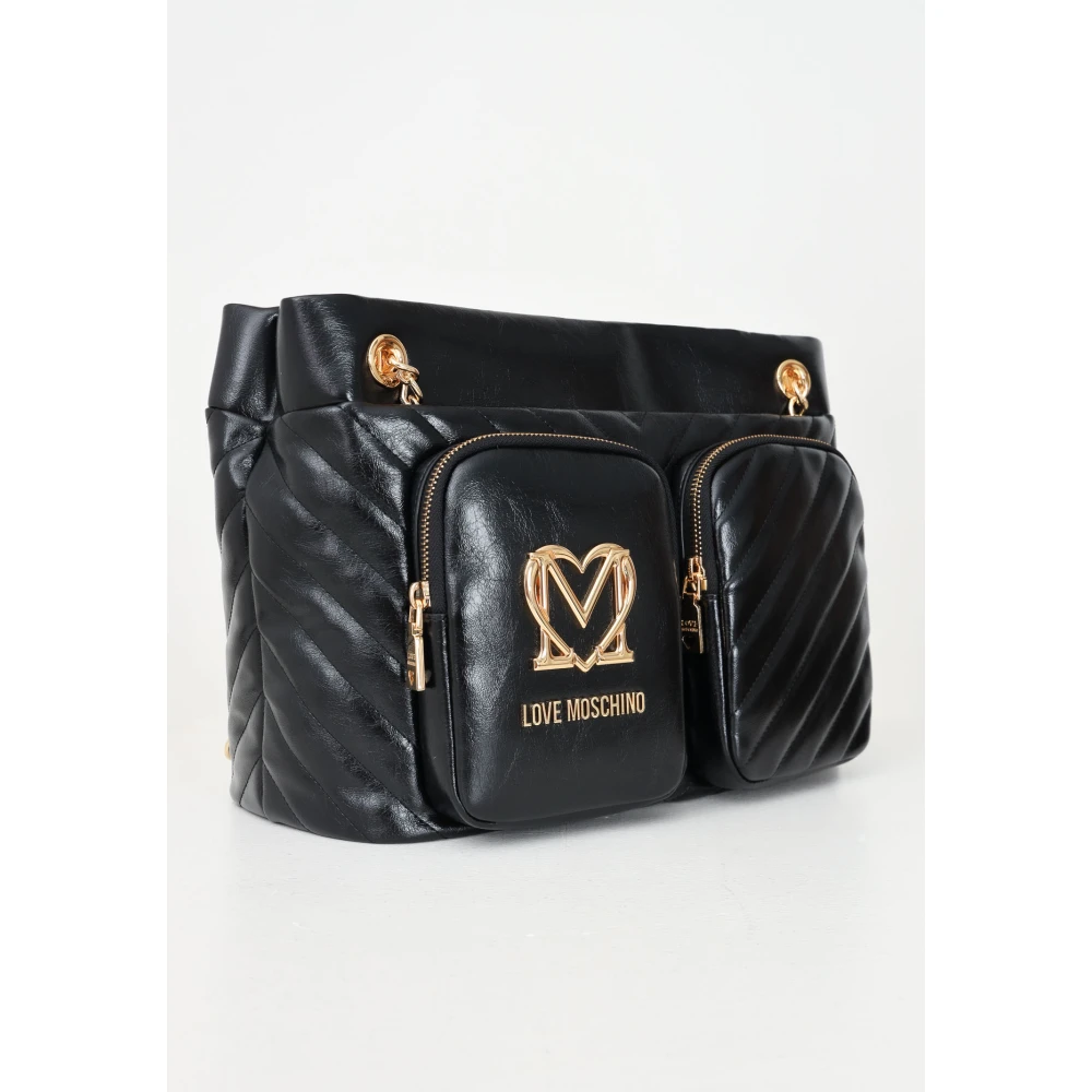 Love Moschino Zwarte Shopper Tas met Kettinghandvatten Black Dames