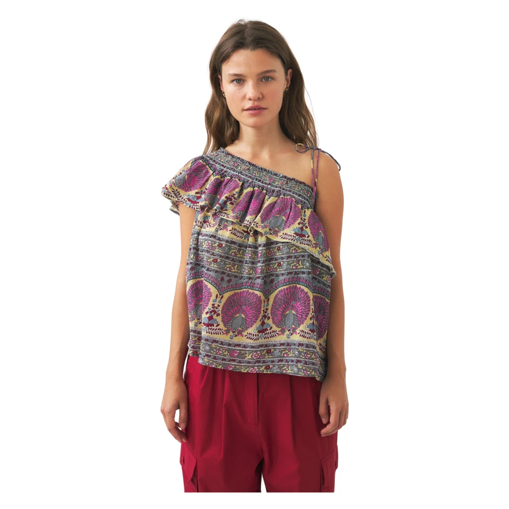 Antik batik One-shoulder top met print Tala geel