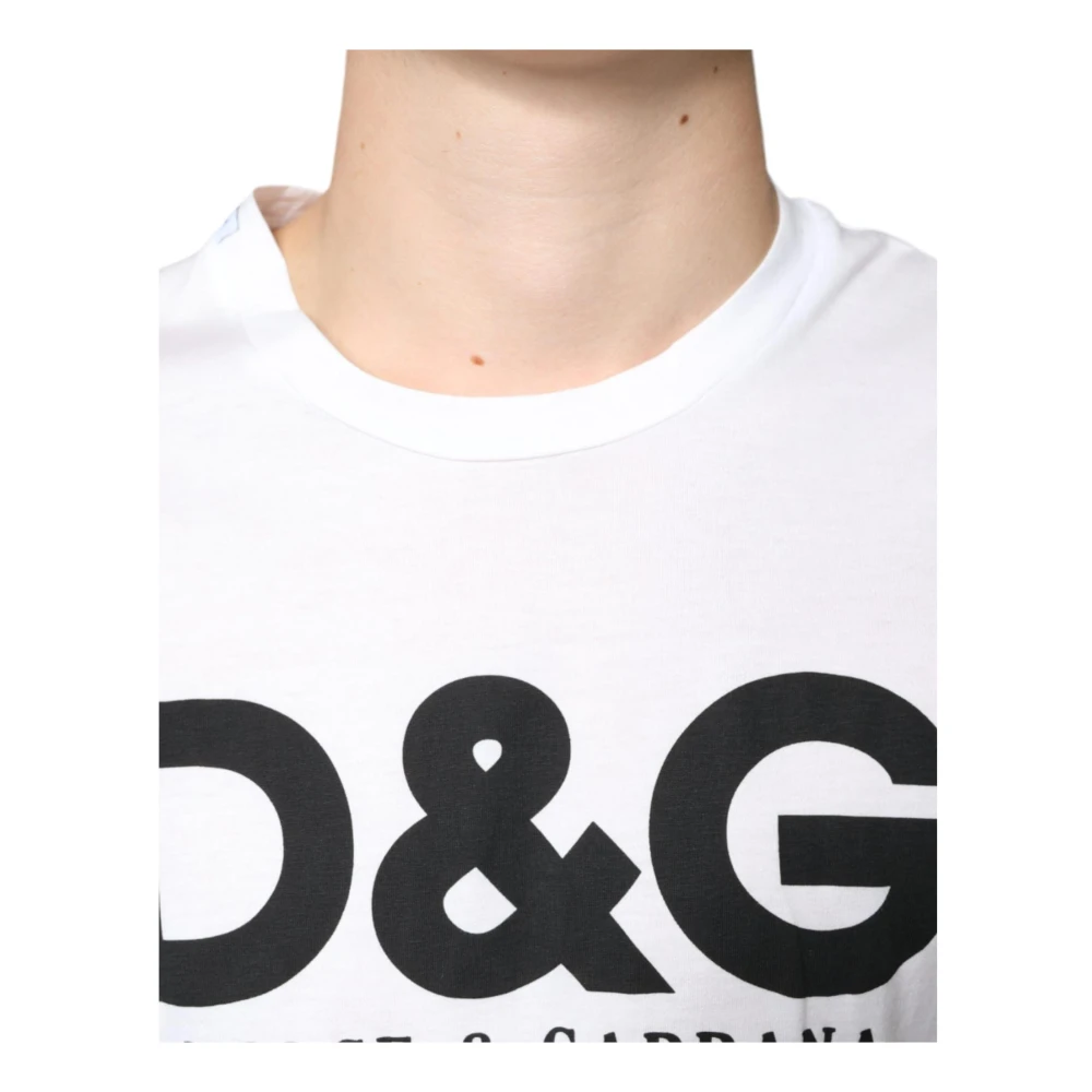 Dolce & Gabbana Witte Katoenen Logo Print T-Shirt White Heren