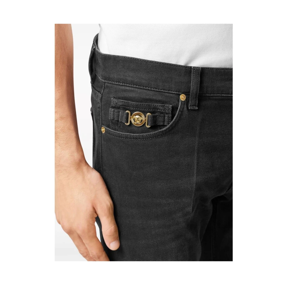 Versace Zwarte Stretch-Katoenen Slim Fit Jeans Black Heren