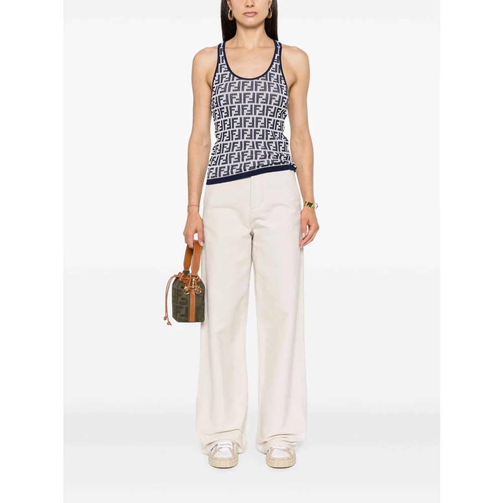 Fendi Jacquard Logo Mouwloze Top Blue Dames
