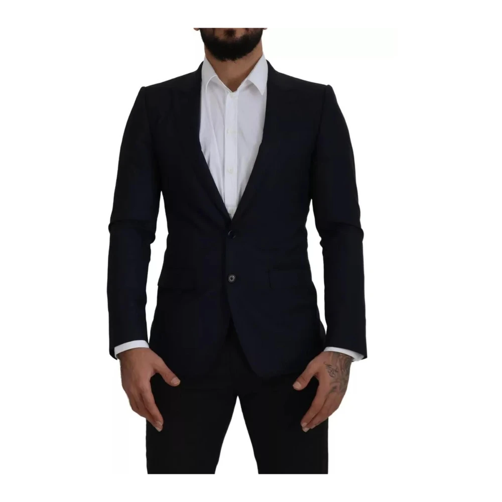 Dolce & Gabbana Svart Marinblå Ull Blazer Jacka