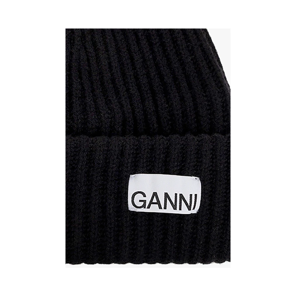 Ganni Oversized Ribgebreide Beanie Black Dames