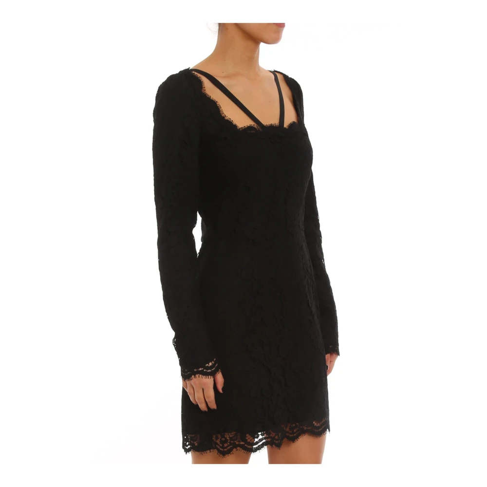Dolce & Gabbana Kanten Mini Jurk met Lange Mouwen Black Dames